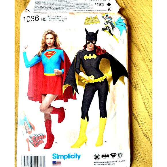 Simplicity S0680 DC Comics Super Girl & Bat Girl Costumes Sz 6-14 UNCUT Pattern - Picture 1 of 4
